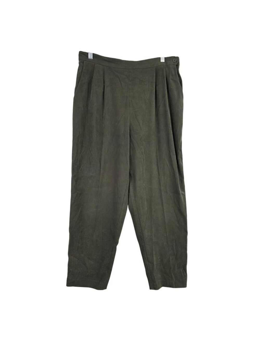 Womens Plaza South Petite Pleated Olive Green Pants Elastic Waist Stretch 16P